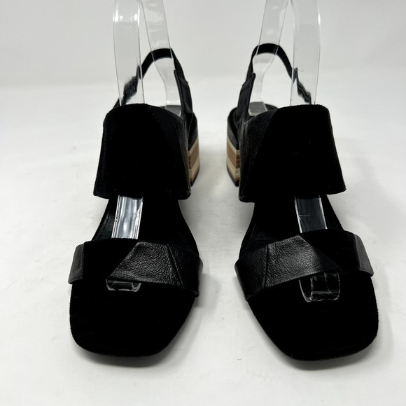 Kelsi Dagger Brooklyn Black Leather Square Toe Womens 6.5 Strappy Slingback Heel - Picture 2 of 12